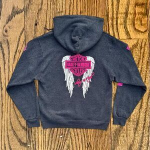 Y2K Harley Davidson Angel Wings Hoodie w/ Pink Graphic